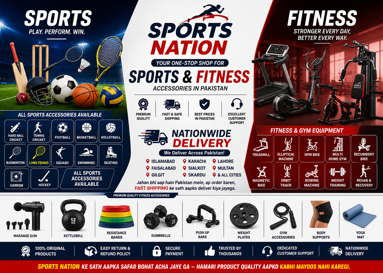 Sports Equipment Store in Pakistan | Gym & Fitness Accessories | Sports Accessories Online – Sports Nation