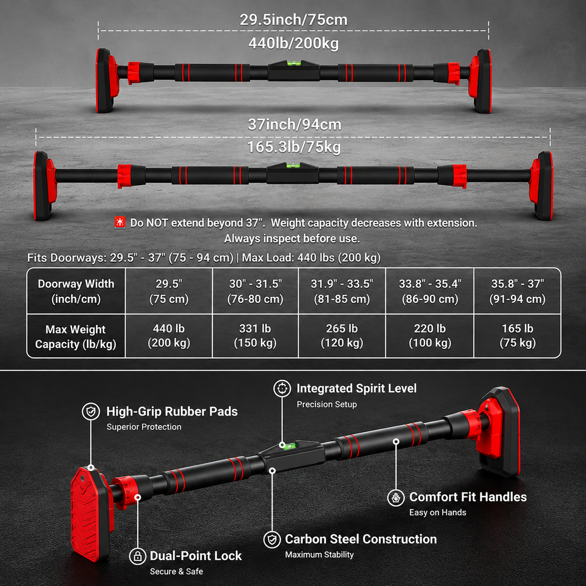 Multi-Functional 3.5 Feet Pull-Up Bar | Adjustable Door Gym Bar for Home Gym Buy Sports Nation