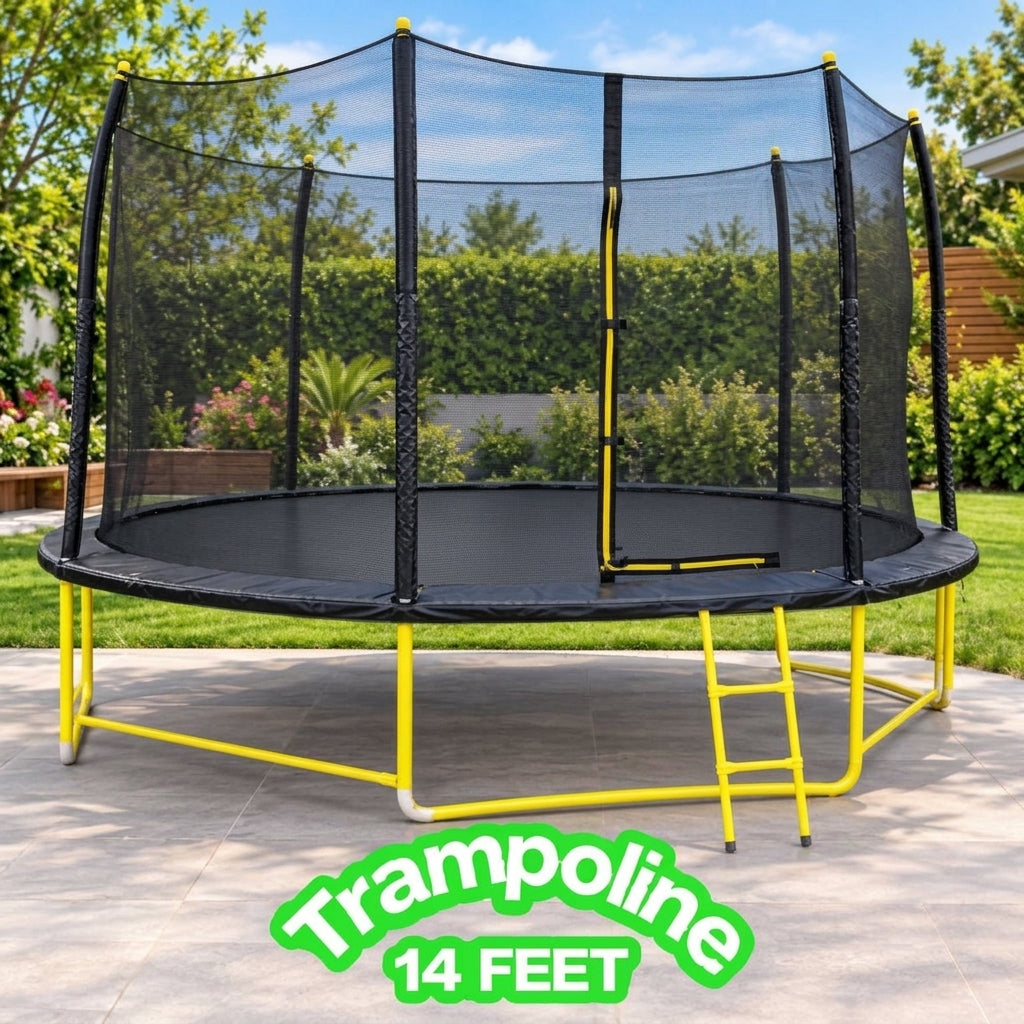 High Quality 14 Feet Outdoor Trampoline with Safety Net | Fun Fit Garden